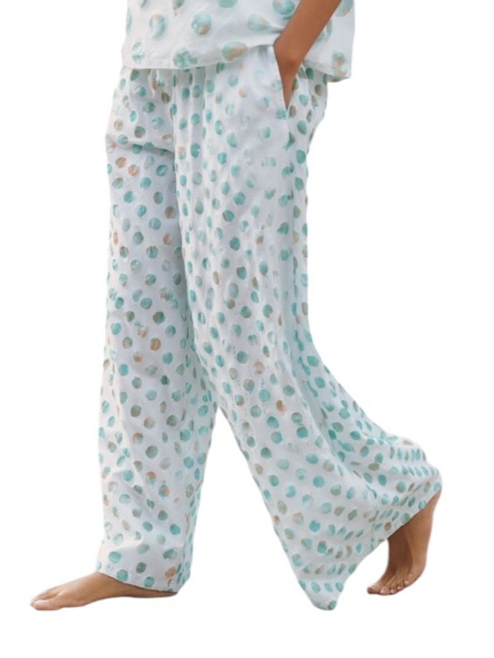 NWT Anthropologie Celandine Wide-Leg Polka Dot Aqua Pants Small Elastic waist